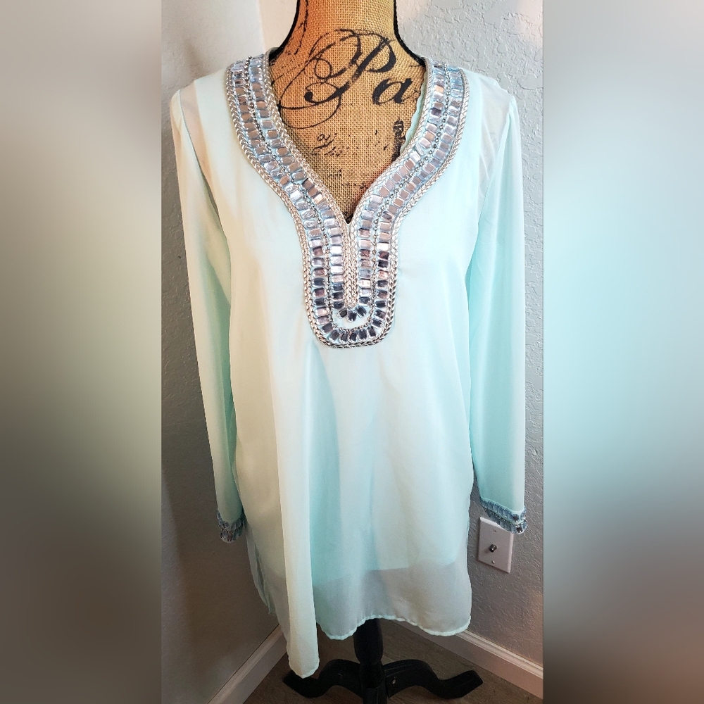 Light Aqua Tunic with Silver Accents